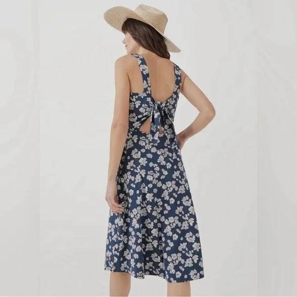 NWT Pact Organic Cotton Blend Tie Back Fit & Flare Dress In Shell Stripe - Picture 11 of 15